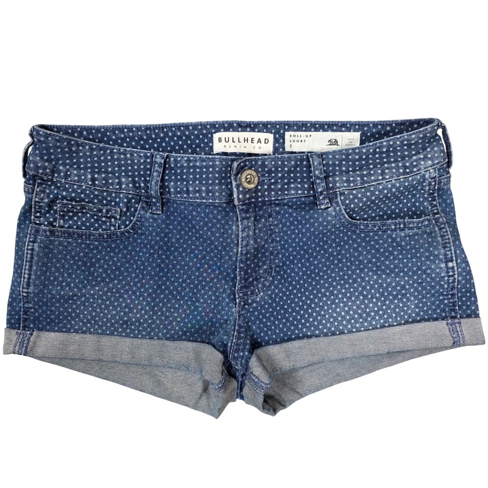 Bullhead Denim Co. Micro Polka-Dot Denim Mini Shorts Blue Women's‎ Size 7